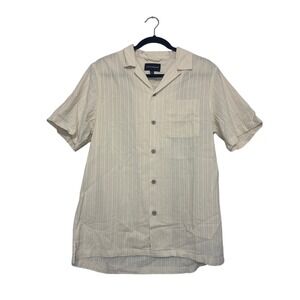 Lucky Brand Mens Striped Camp Shirt Short Sleeve Button Up Casual